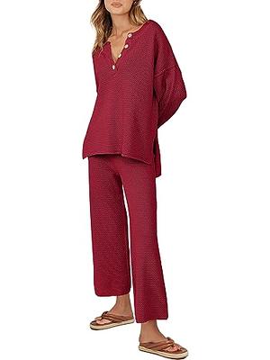 Womens Ladies Knitted Lounge Wear Tracksuit Pyjamas Suit Loungewear Set 2  Piece