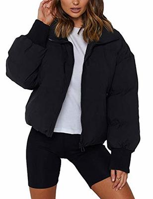 Tanming Womens Casual Puffer Jacket Long Sleeve Full Zip Black