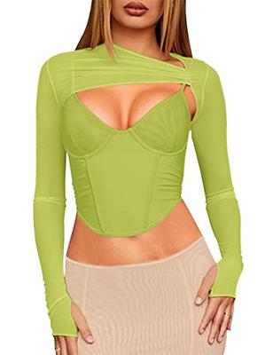 Sheer Adjustable Strap Backless Long Sleeve Mesh Corset Cropped Casual Top