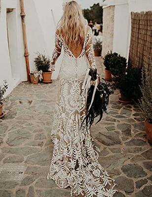 Women's Cowboy Wedding Dress 2 Pieces Long Sleeves Rustic Lace Elopement Mermaid  Bridal Gown for Bride(US8, Ivory Slip) - Yahoo Shopping