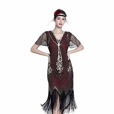 Leadtex Women's 1920s Fringed Flapper Costume,Gangster Lady Costume,Great Gatsby  Dresses with Feather Headband,Beaded Necklace Black 16-18 - Yahoo Shopping