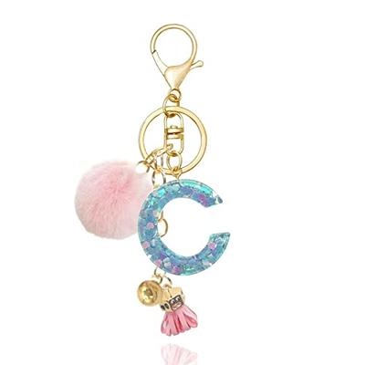 Rhinestone Letter/Initial Pom Pom Keychain/Bag Charm