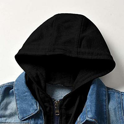Men Casual Solid Hooded Hole Fake Two-piece Denim Jacket Pocket