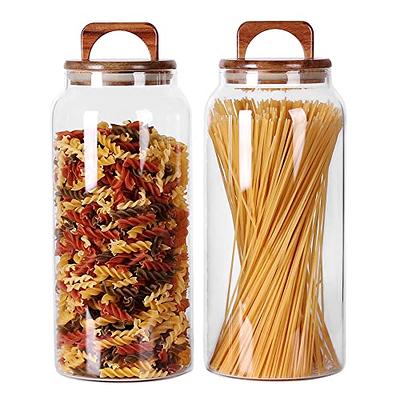 Glass Spaghetti Pasta Storage Containers with Bamboo Lids - 61oz Set of 3,  Tall Clear Airtight Food Storage Jar with Handles for Noodles Flour Cereal