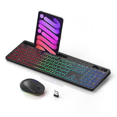 Wireless Keyboard and Mouse Combo - RGB Backlit, Rechargeable & Light Up  Letters, Full-Size, Ergonomic Tilt Angle, Sleep Mode, 2.4GHz Quiet Keyboard