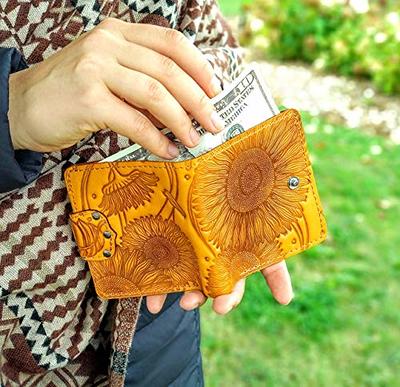 women's small yellow wallet, natural leather wallet