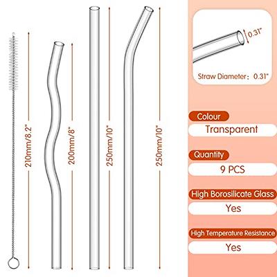 9 pcs/set Reusable Glass Straws Shatterproof Straws with Colorful