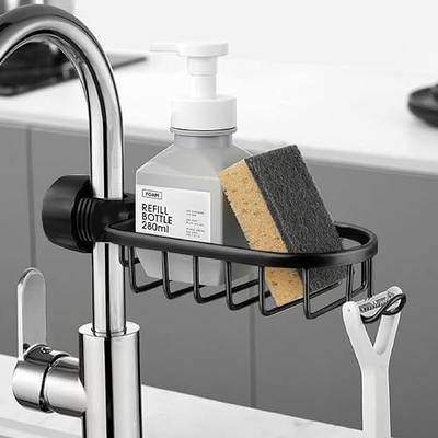 Faucet Sponge Holder Kitchen Sink Caddy Organizer Over Faucet Hanging Faucet  Drain Rack for Sink Organizer,Black Gold 
