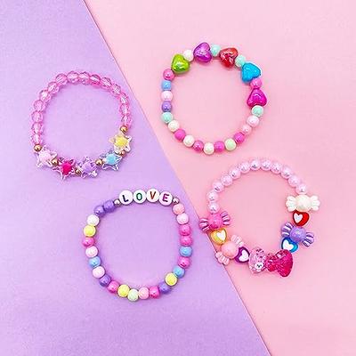 Pinksheep Valentine's Day Gift Bracelets for Girls, 18pc Colorful Friendship Bracelet for Teen Girl Little Girl, Beaded Stretch Charm Bracelet Set