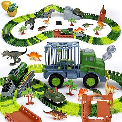  Dinosaur Toys,Create A Dinosaur World Road Race,Flexible Track  Playset and 2 pcs Cool Dinosaur car for 3 4 5 6 Year & Up Old boy Girls  Best Gift : Toys & Games