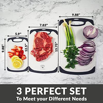 Cutting Boards for Kitchen - Plastic Cutting Board Set of 3, Dishwasher Safe Cutting Boards with Juice Grooves, Thick Chopping Boards for Meat, Veggie