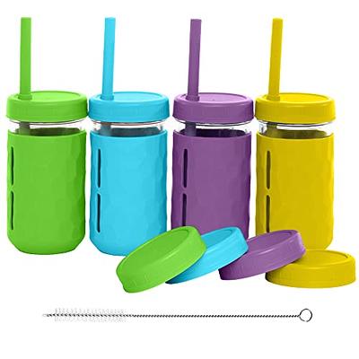 WeeSprout Glass Cups With Lids & Straws, Spill-Resistant Smoothie Cups for  Toddlers & Kids, Triple