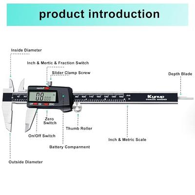 Kynup Caliper Measuring Tool, Digital Micrometer Caliper Tool, Vernier  Caliper with Stainless Steel, Large LCD Screen, Auto - Off Feature, Inch  Metric Fraction Conversion (6Inch/150mm) - Yahoo Shopping