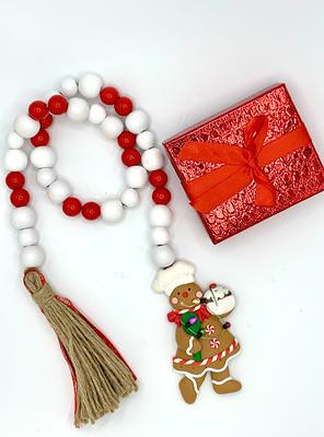 Red and White Wood Bead Garland, Christmas Bead Garland With Tassels,  Tiered Tray Decor 