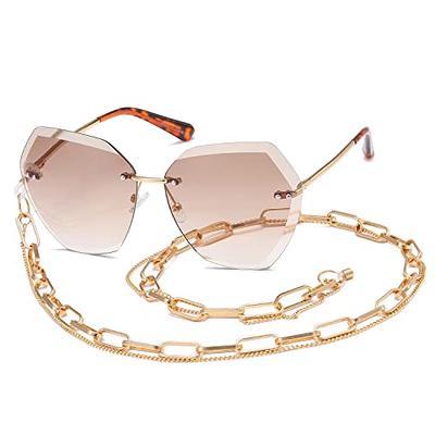 Fullgren Trendy Oversized Square Rimless Sunglasses for Women Men UV400  Metal Sun Glasses