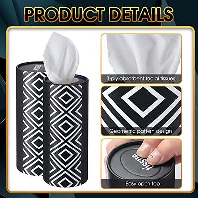 Outus 12 Pcs Car Tissues Cylinder Holder with 3 Ply Facial Tissue Bulk  Black White Round