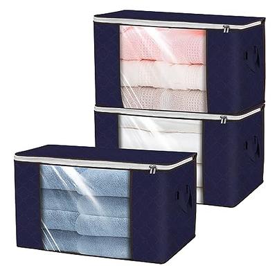 Clothes Storage Bag 3pcs, Foldable Storage Bins for Clothes, Comforters Storage  Bags with Reinforced Handle, Sturdy Zipper, Closet Organizer with Clear  Window-Sky Blue 