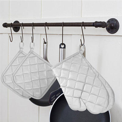 Home Collection Black 3pc Set Oven Mitt & Potholders