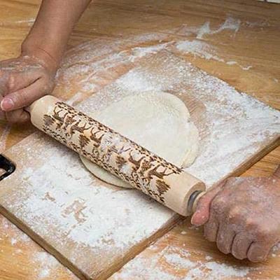 Wooden Rolling pin for dough Baking mat Engraved Embossing Rolling