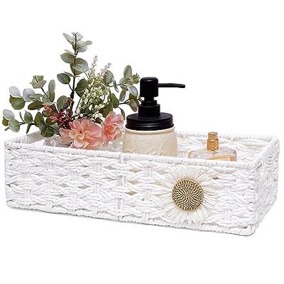 DUOER Round Paper Rope Storage Basket, Wicker Baskets for Organizing with  Handle, Decorative Bins for Countertop, Toilet Paper Basket for Toilet Tank