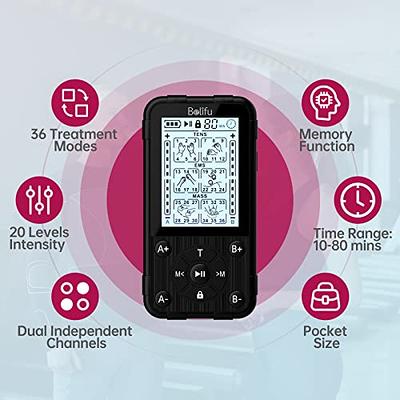 Belifu Independent Dual Channel TENS EMS Unit with 24 Modes, Rechargea