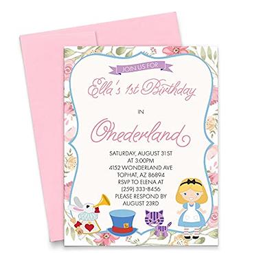 Alice in Wonderland Birthday Invitation, Red Floral Onederland 1st