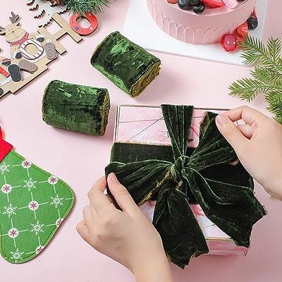 2 Rolls Christmas Velvet Ribbon Velvet Wired Edge Ribbon Trim Wrapping  Ribbon Craft Fabric Ribbon for Xmas Bow Making, Floral Arrangement  Decoration