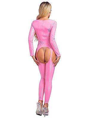 Pink Latex Bodysuit Plus Size Bodysuit Sleveless Pink Catsuit Curvy Girl  Fashion