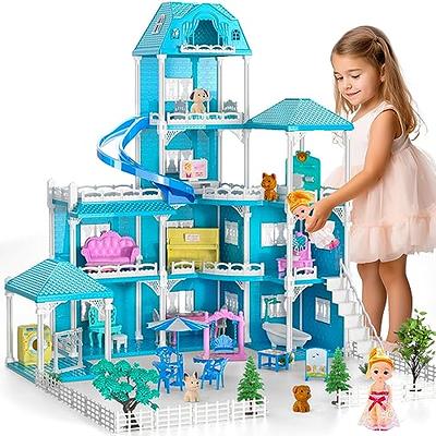 Doll House, Dream Doll House Furniture Pink Girl Toys, 4 Stories 10 Rooms  Dollhouse with 2 Princesses Slide Accessories, Toddler Playhouse Gift for