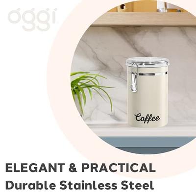 Oggi Stainless Steel Coffee Canister 62 fl oz - Airtight Clamp Lid, Warm  Gray, Tinted See-Thru Top - Ideal for Coffee Bean Storage, Ground Coffee
