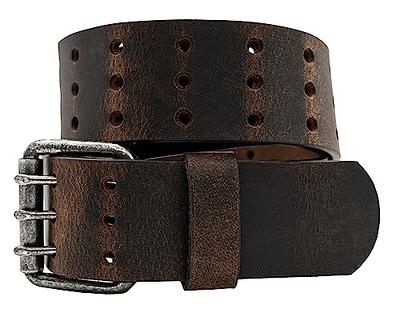 Full Grain Crazy Horse Leather Belt w/Center Bar Buckle - Brown