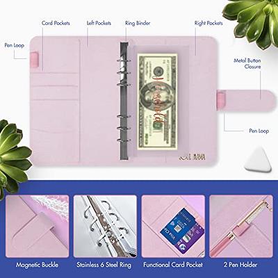 Soul Mama Budget Binder with Zipper Envelopes - Black Money Organizer for Cash, A6 Binder Cash Envelopes for Budgeting, Money Saving Binder with