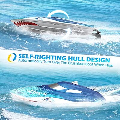  Zyerch RC Boat - Remote Control Boat with LED Light for Pools  and Lakes, 2.4Ghz Self-Righting RC Boats for Adults and Kids with 2  Rechargeable Battery, Low Battery Alarm, 25 km/h