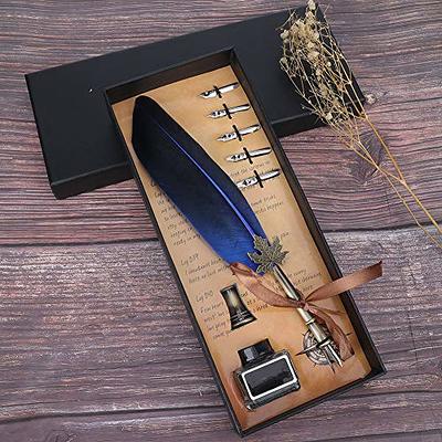 Feather Pen Set, Calligraphy Pen Ink Quill Dip Pen Kit Refillable Ink Dip  Pens for Writing, Drawing, Signature, Wedding, Birthday Gift(Blue) - Yahoo  Shopping