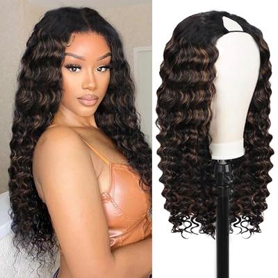 Aisaide Long Wavy Body Wave U Part Wigs for Black Women Synthetic U Part Wig  Body WaveHalf Wig Black Wavy U Part Curly Wig Loose Deep Wave Wigs None  Lace Front Wig