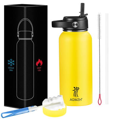  TaroKitc 32 oz insulated water bottle With Straw, Double Vacuum  Stainless Steel Water Bottles, Reusable Wide Mouth Metal Water Bottle with  Straw Lid & Handle Lid, Protective Boot, Leak-Proof, Black 