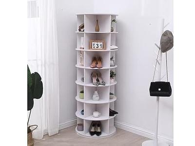 White Swivel Rotating Shoe Rack with 3 Doors 9-Tier Modern Shoe