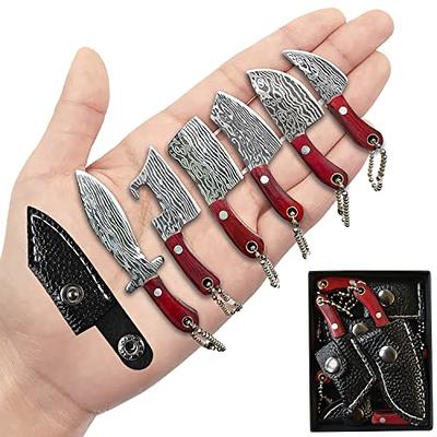  BeautyChen Damascus Mini knife Set Tiny Knives with Sheaths  Chef Knife EDC Knives Keychains Small Knife Cleaver Mini Pocket Knife with  Sharpener-Set of 7 : Tools & Home Improvement