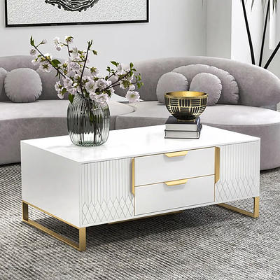 FUFU&GAGA 45.3 in. White Rectangle MDF Wood Lift Top Coffee Table with  Hidden Storage Shelf and 2-Drawers KF200019-01 - The Home Depot