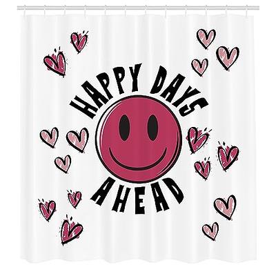  Ambesonne Emoji Shower Curtain, Simple Design Heart Shaped Eyes  Smiling Round Face on Splashes Background, Cloth Fabric Bathroom Decor Set  with Hooks, 69 W x 70 L, Pale Pink Multicolor 