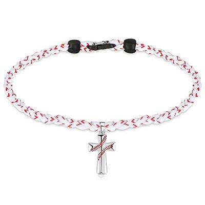 CEBUY 2 Rope Braided Tornado Titanium Sport Baseball Necklace 18 (White)