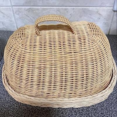 Oumilen Kitchen Countertop Basket Organizer Produce Storage Basket with Wood Lid 1-Piece