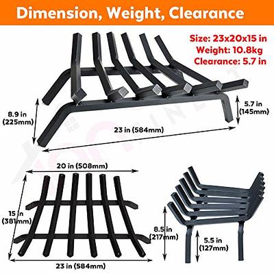 Mr IRONSTONE Fireplace Grate 21 inch Solid Steel Heavy Duty Fireplace Log  Grates 3/4 Bar Grates Outdoor/Indoor Wrought Iron Burning Rack Holder
