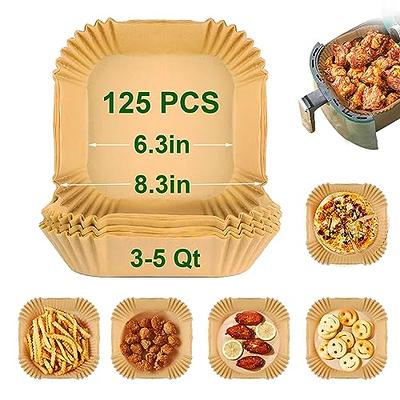 Air Fryer Liners Disposable, 125Pcs Square Air Fryer Parchment Paper Liners,  8 inch Non-stick Unbleached Water & Oil Proof Air Fryer Disposable Paper  liners for Microwave Oven baking & cooking 