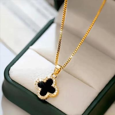 Double Clover Drop Necklace-Gold/Black