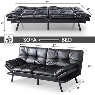 Convertible Memory Foam Futon Sofa Bed with Adjustable Armrest-Black | Costway