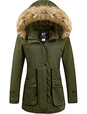 CHERFLY Women's Winter Coats Hooded Puffer Jackets Fleece Lined Parka with  Fur Trim (Light Army Green,Small) - Yahoo Shopping