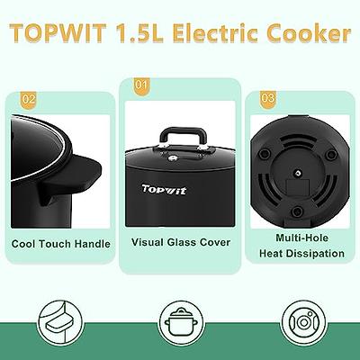 Topwit Electric Pot, 1.5L Non-stick Ramen Cooker, Multi-Function Hot Pot  Electric for Pasta, Noodles, Steak, Egg, Electric Cooker with Dual Power