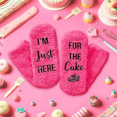 HAPPYPOP Pink Fuzzy Socks For Women Girls Cake Socks Birthday