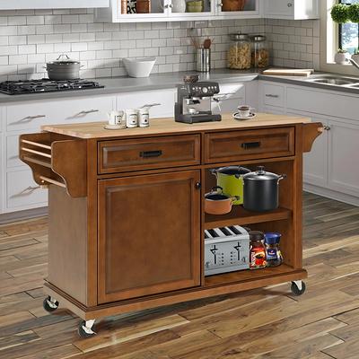 Black Wood 53.1 in. Kitchen Island on 5-Wheels with Storage Cabinet An